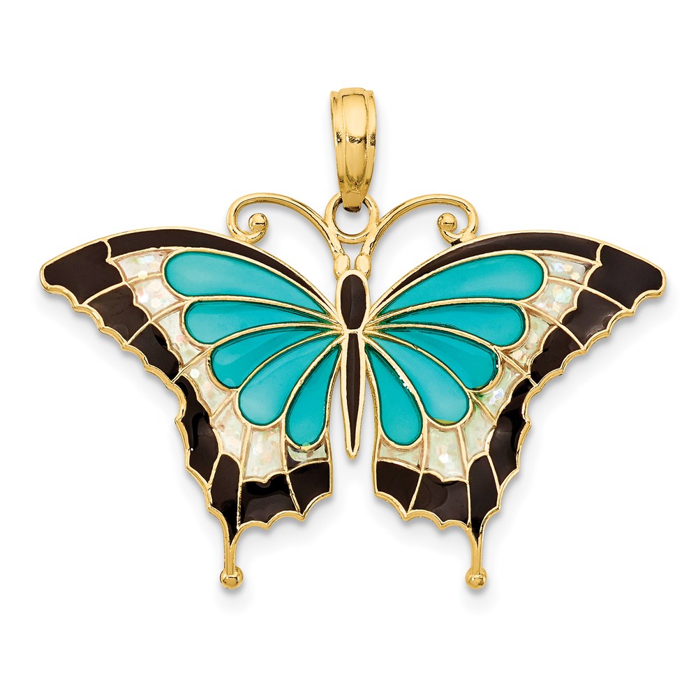 14K Enameled Butterfly Pendant
