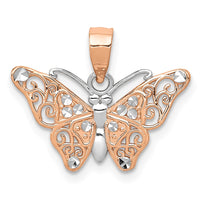 Load image into Gallery viewer, 14k Rose Gold w/Rhodium Diamond-cut Butterfly Pendant

