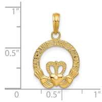 Load image into Gallery viewer, 14k Satin Diamond-cut Flat-Backed Claddagh Pendant
