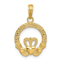 Load image into Gallery viewer, 14k Satin Diamond-cut Flat-Backed Claddagh Pendant
