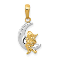 Load image into Gallery viewer, 14k and Rhodium Polished Moon w/ Angel Pendant
