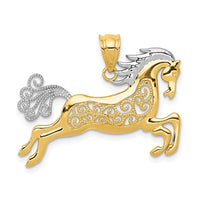 Load image into Gallery viewer, 14k w/ Rhodium Filigree Horse Pendant
