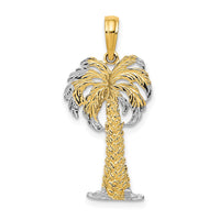 Load image into Gallery viewer, 14K w/ Rhodium Polished And Textured Palm Tree Pendant
