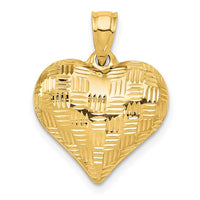 Load image into Gallery viewer, 14K Polished Basket Weave Pattern 3-D Heart Pendant
