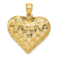 Load image into Gallery viewer, 14K Polished Basket Weave Pattern 3-D Heart Pendant
