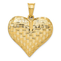 Load image into Gallery viewer, 14K Polished Basket Weave Pattern 3-D Heart Pendant
