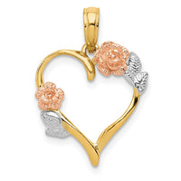 Load image into Gallery viewer, 14K Two-tone and White Rhodium Polished Flower Heart Pendant

