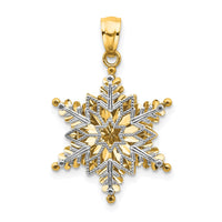 Load image into Gallery viewer, 14k Two-tone Polished and Textured 2 Level Snowflake Pendant
