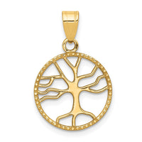 Load image into Gallery viewer, 14K Gold Polished Small Tree of Life in Round Pendant
