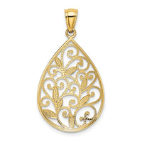 Load image into Gallery viewer, 14K Gold Polished / Textured Filigree Teardrop Pendant
