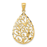 Load image into Gallery viewer, 14K Gold Polished / Textured Filigree Teardrop Pendant
