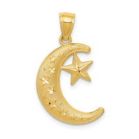 Load image into Gallery viewer, 14k Gold Polished and Textured Moon and Stars Pendant
