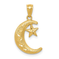 Load image into Gallery viewer, 14k Gold Polished and Textured Moon and Stars Pendant
