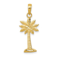 Load image into Gallery viewer, 14K Gold Polished and Textured 2-D Palmetto Palm Tree Pendant
