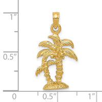 Load image into Gallery viewer, 14K Gold Polished / Textured Double Palm Trees Pendant

