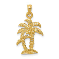 Load image into Gallery viewer, 14K Gold Polished / Textured Double Palm Trees Pendant
