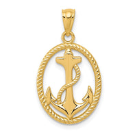 Load image into Gallery viewer, 14k Gold Polished Anchor w/Rope Oval Pendant
