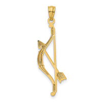 Load image into Gallery viewer, 14k Gold Polished and Textured Bow and Arrow Pendant
