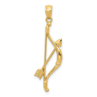 Load image into Gallery viewer, 14k Gold Polished and Textured Bow and Arrow Pendant
