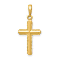 Load image into Gallery viewer, 14K Polished Cross With Striped Border Pendant

