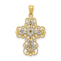 Load image into Gallery viewer, 14K Two-tone Gold Polished 2 Level Filigree Cross Pendant
