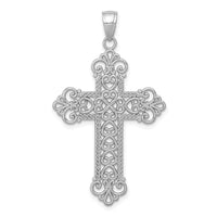 Load image into Gallery viewer, 14K White Gold Polished Large Rope Frame Filigree Cross Pendant
