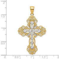 Load image into Gallery viewer, 14K w/Rhodium Polished Textured Diamond Pattern Cross Pendant

