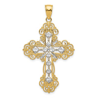 Load image into Gallery viewer, 14K w/Rhodium Polished Textured Diamond Pattern Cross Pendant
