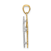 Load image into Gallery viewer, 14K Two-tone Polished Filigree 2 Level Heart Cross Pendant
