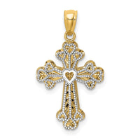 Load image into Gallery viewer, 14K Two-tone Polished Filigree 2 Level Heart Cross Pendant
