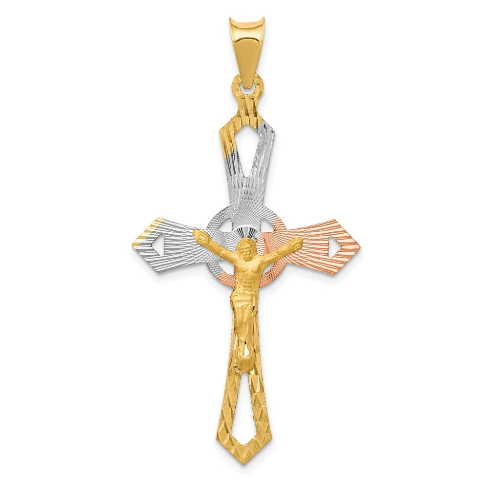 14k and Rhodium Crucifix Cross Pendant