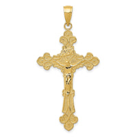 Load image into Gallery viewer, 14K Polished Textured INRI Crucifix Fleur de Lis Pendant
