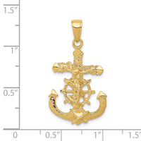 Load image into Gallery viewer, 14K Polished Textured Mariners Crucifix Rope/Wheel Pendant
