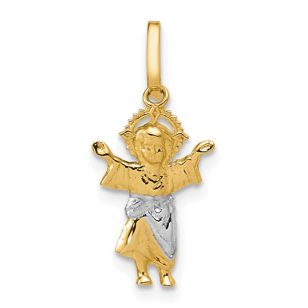 14k with Rhodium D/C Polished Baby Jesus Pendant
