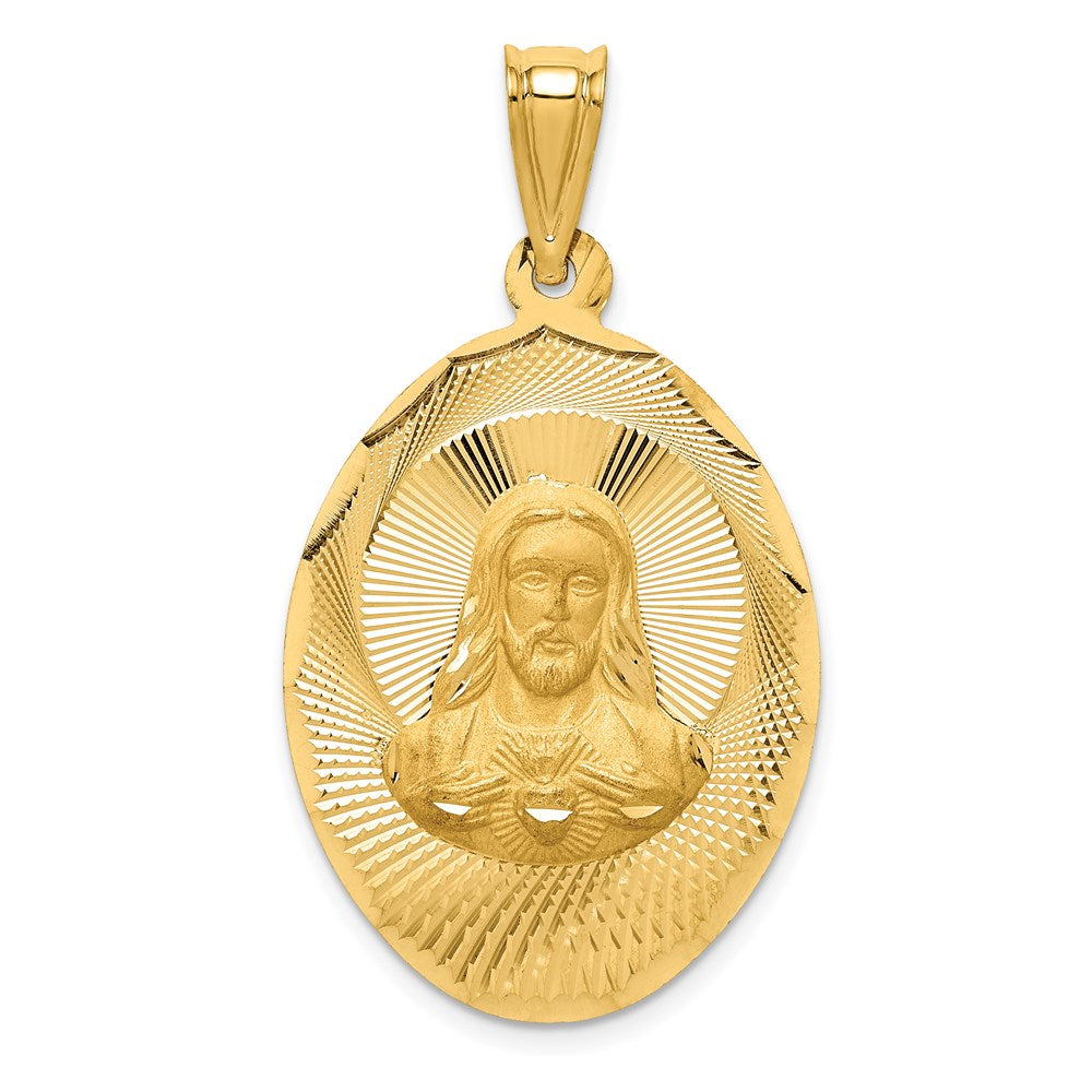 14K Polished D/C Sagrado Corazon Oval Pendant