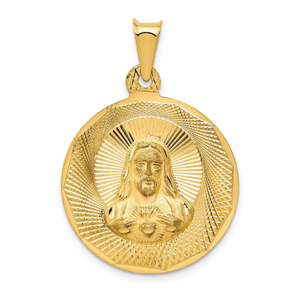 14K Polished D/C Sagrado Corazon Circle Pendant