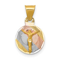 Load image into Gallery viewer, 14K w/Rose and White Rhodium D/C Corpus Circle Pendant
