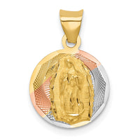 Load image into Gallery viewer, 14K w/Rhodium Polished D/C Lady Of Guadalupe Circle Pendant
