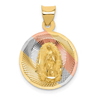 Load image into Gallery viewer, 14K w/Rhodium Polished D/C Lady Of Guadalupe Circle Pendant
