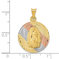 Load image into Gallery viewer, 14K w/Rhodium Polished D/C Lady Of Guadalupe Circle Pendant
