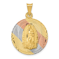 Load image into Gallery viewer, 14K w/Rhodium Polished D/C Lady Of Guadalupe Circle Pendant
