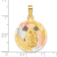 Load image into Gallery viewer, 14K w/Rhodium Polished D/C Lady Of Guadalupe Circle Pendant
