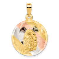 Load image into Gallery viewer, 14K w/Rhodium Polished D/C Lady Of Guadalupe Circle Pendant
