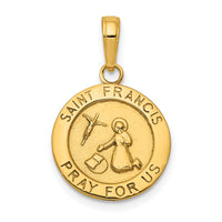 Load image into Gallery viewer, 14K Gold Satin And Polished Saint Francis Medal Pendant
