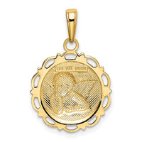 Load image into Gallery viewer, 14K Polished Angel On Round Scallop Frame Pendant
