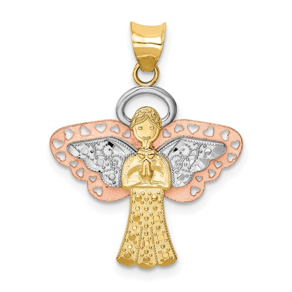 14K Two-tone w/White Rhodium Satin/Polished Angel Pendant