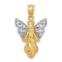 Load image into Gallery viewer, 14K W/Rhodium Polished / Textured Angel Pendant
