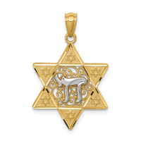 Load image into Gallery viewer, 14k Two-tone Gold Polished Star of David w/Chai Pendant
