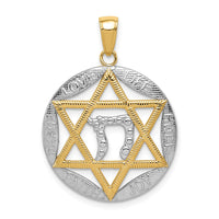Load image into Gallery viewer, 14K w/Rhodium Polished Star of David w/Chai Round Pendant
