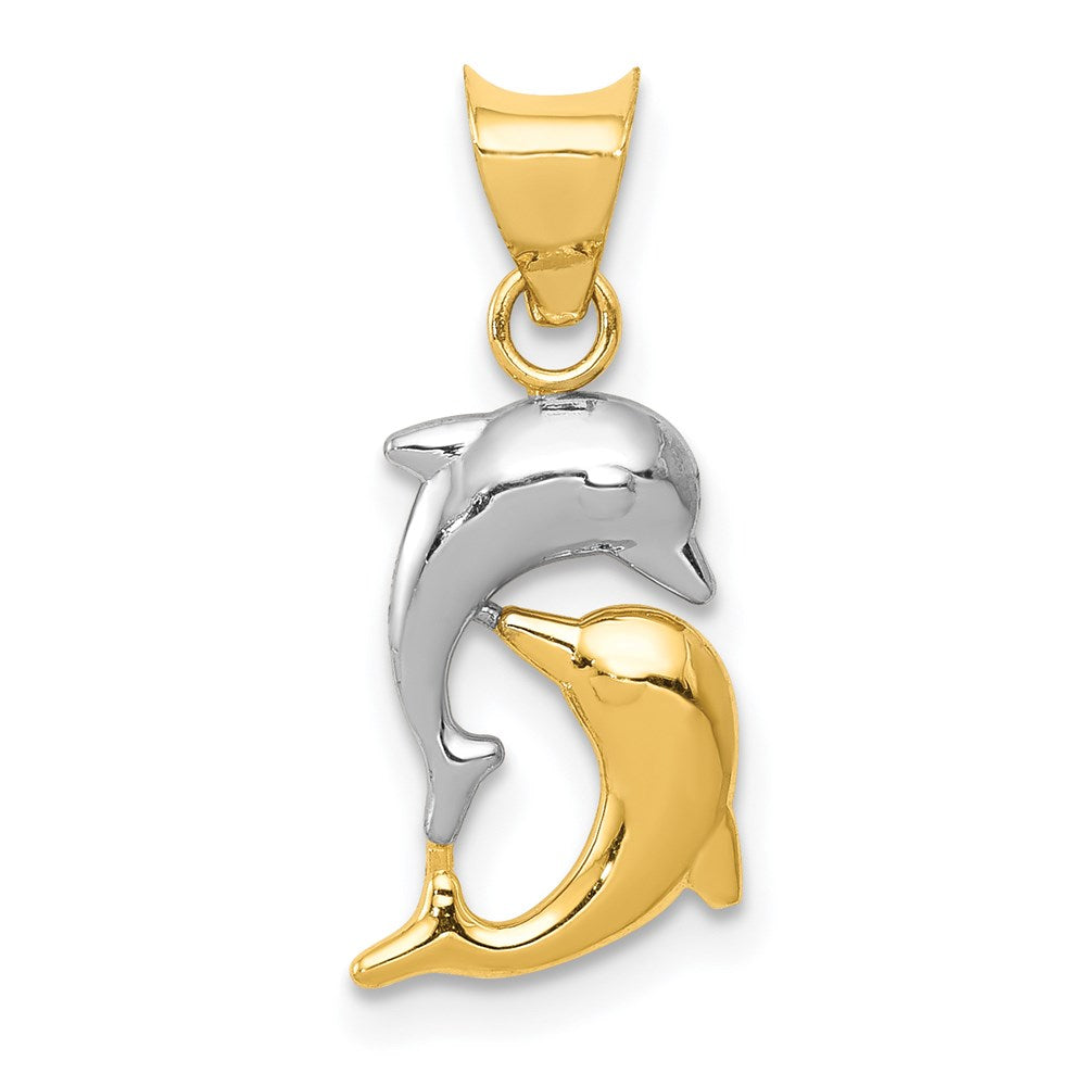 14K w/Rhodium Polished And D/C Dolphins Pendant